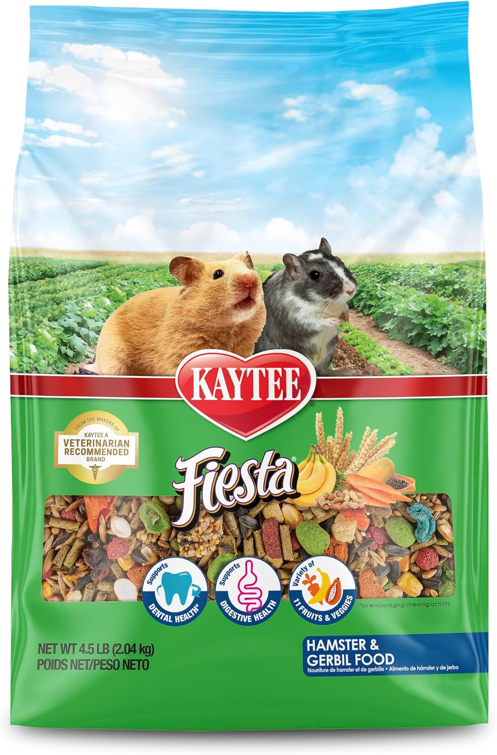 Kaytee Fiesta Hamster & Gerbil Food, Grain, Seed, Fruit & Vegetable Blend, 4.5 lb