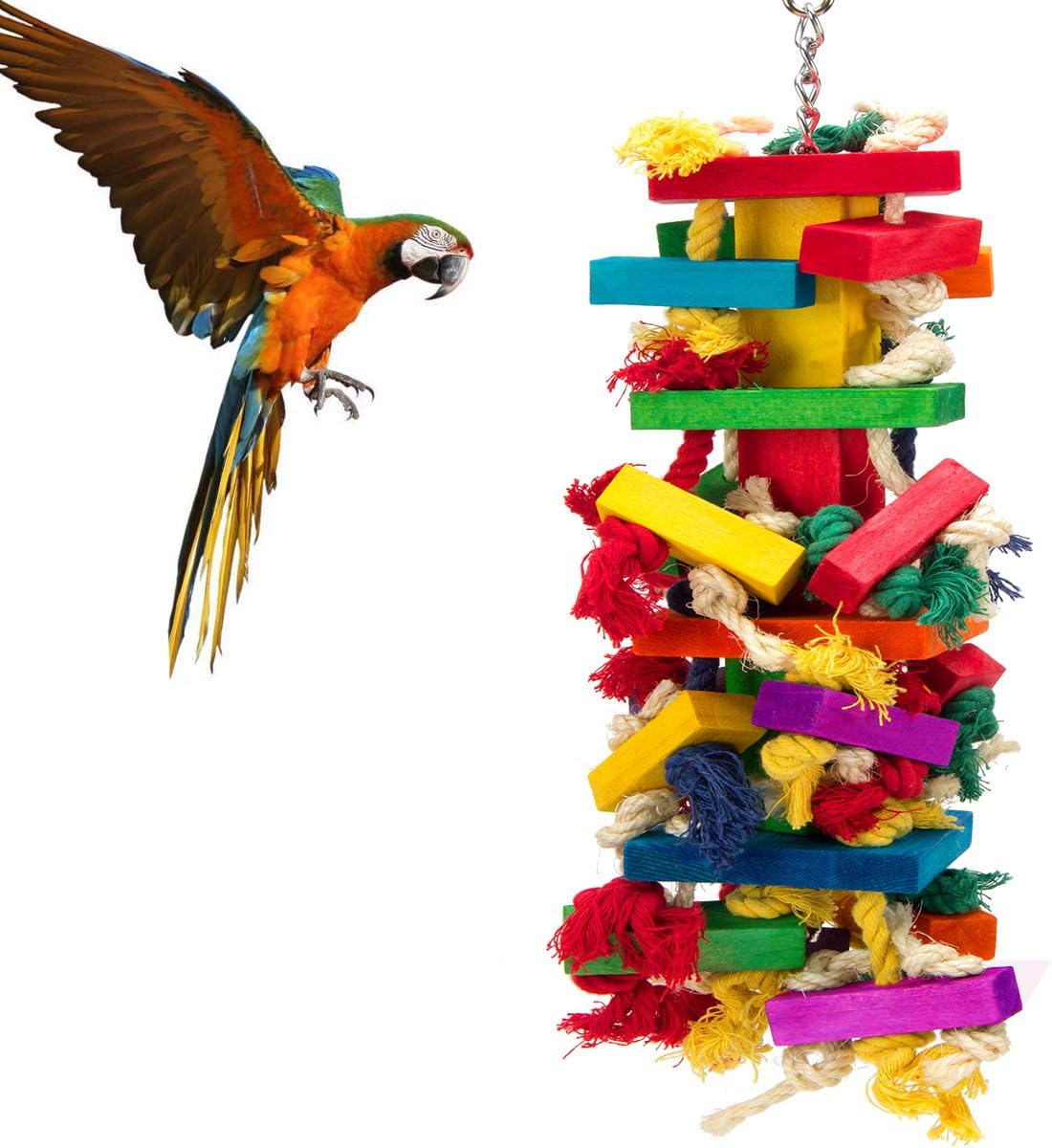 Extra Large Natural Wood Bird Toy for Macaws, African Greys & Amazon Parrots, 18 Inch