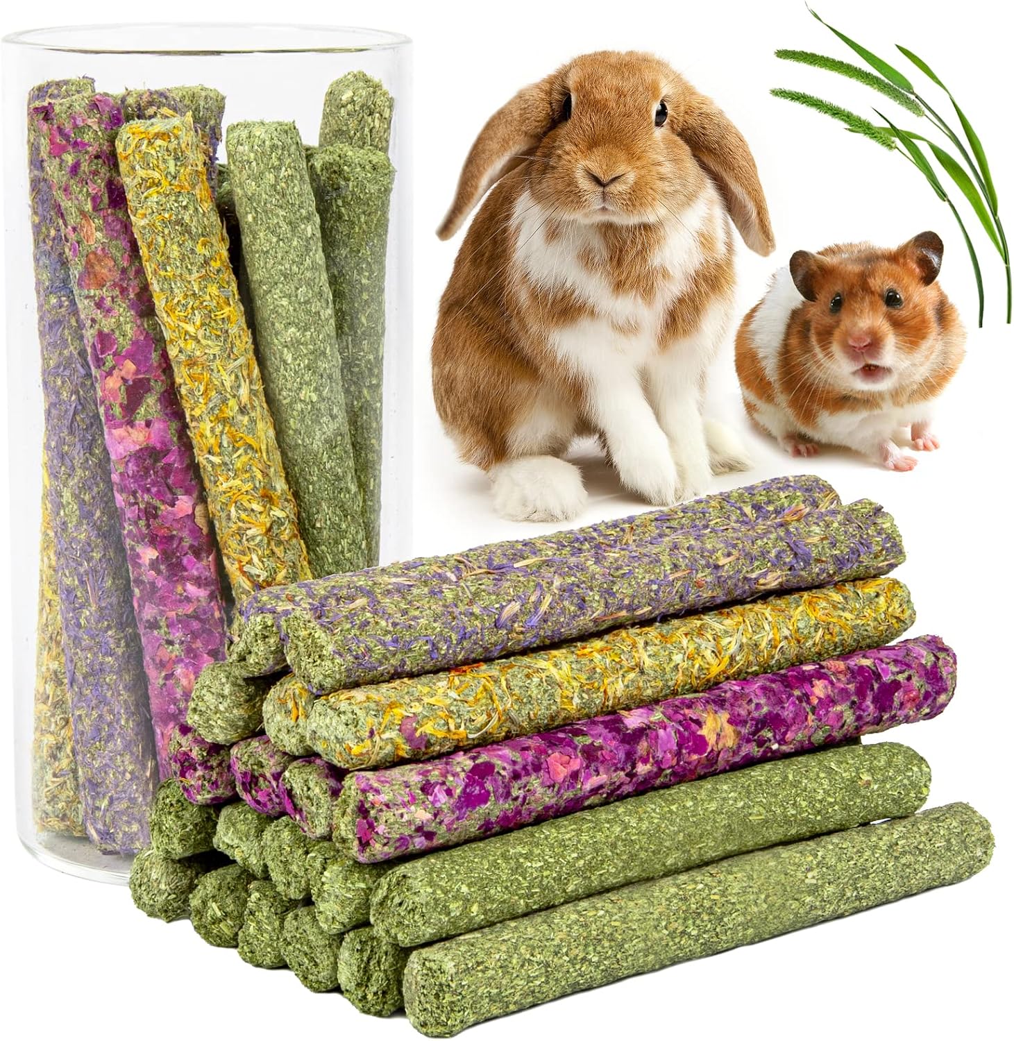 Sofier Timothy Hay Sticks for Small Animals, 32 Pieces, 320g, Natural Handmade Chews