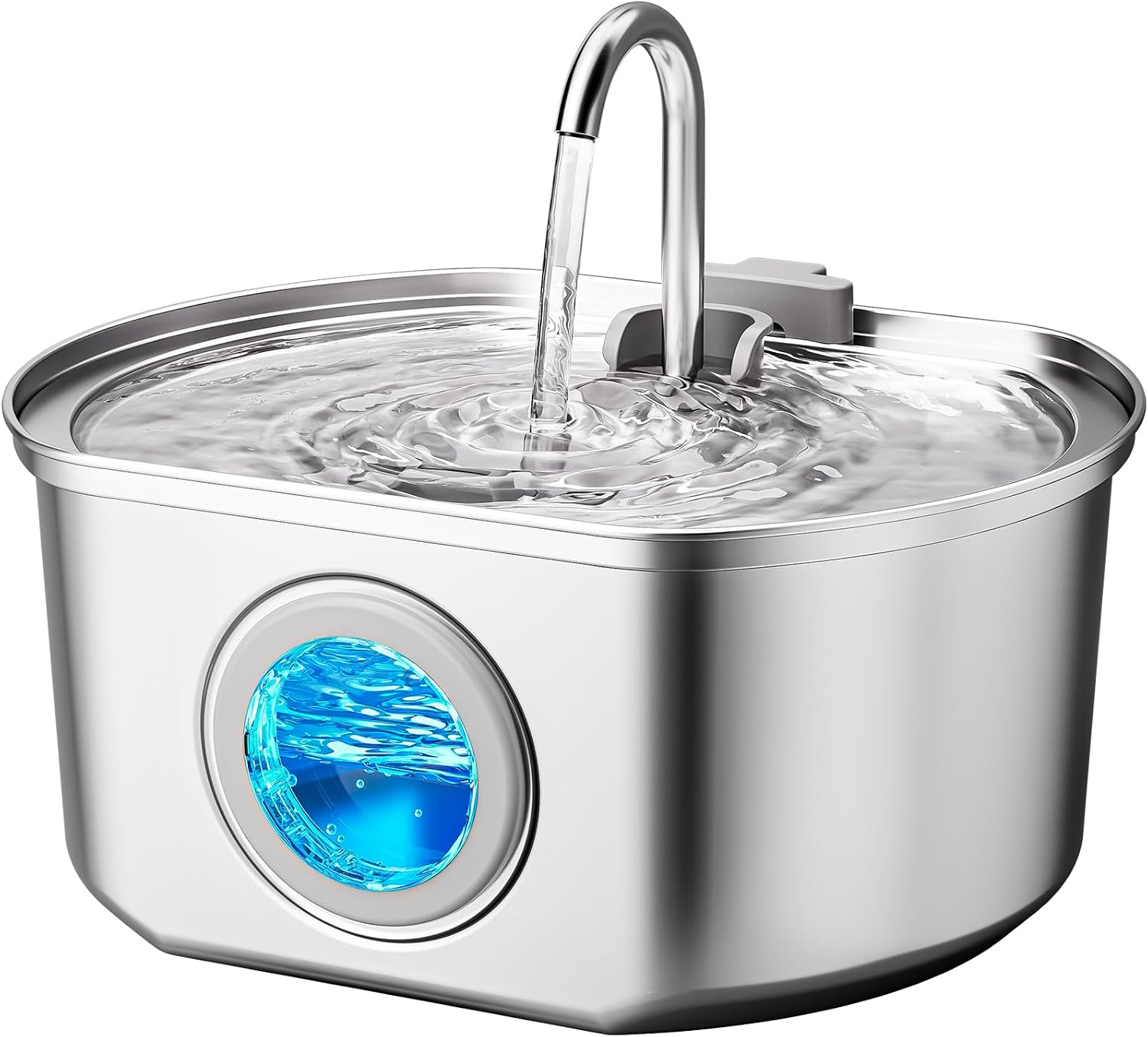Stainless Steel Cat Water Fountain, 108 oz/3.2 L, Water Level Window, Quadruple Filtration