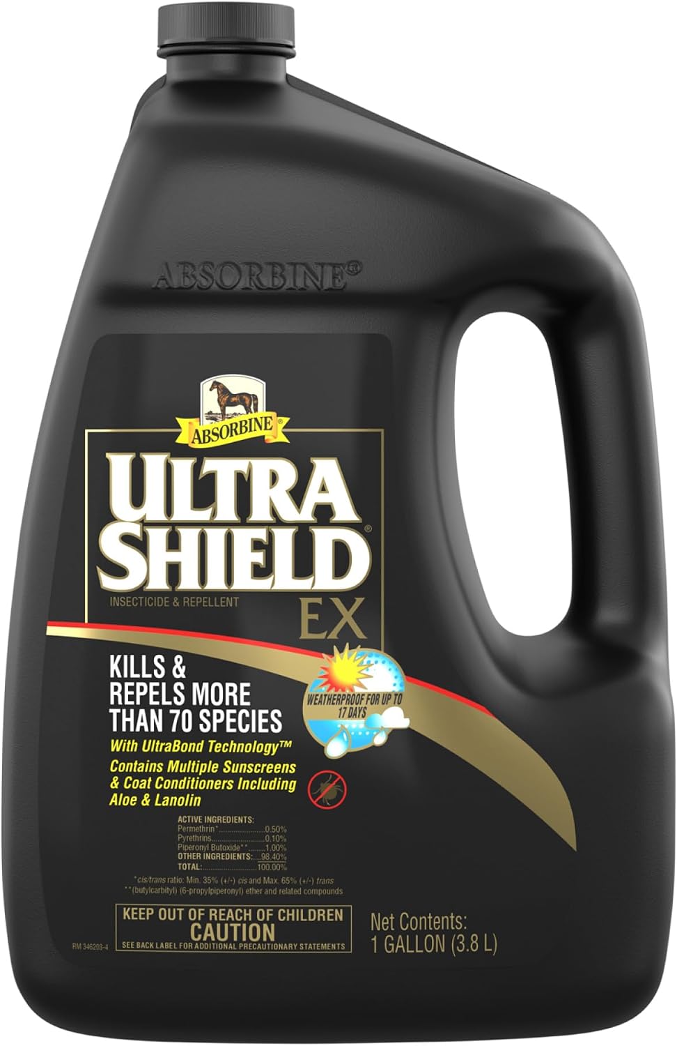 Absorbine UltraShield EX Insecticide & Repellent, 128 fl oz Gallon | Use on Horses, Dogs & Premise, Kills & Repels 70+ Species Including Flies, Mosquitoes, Ticks, Fleas, Lice.