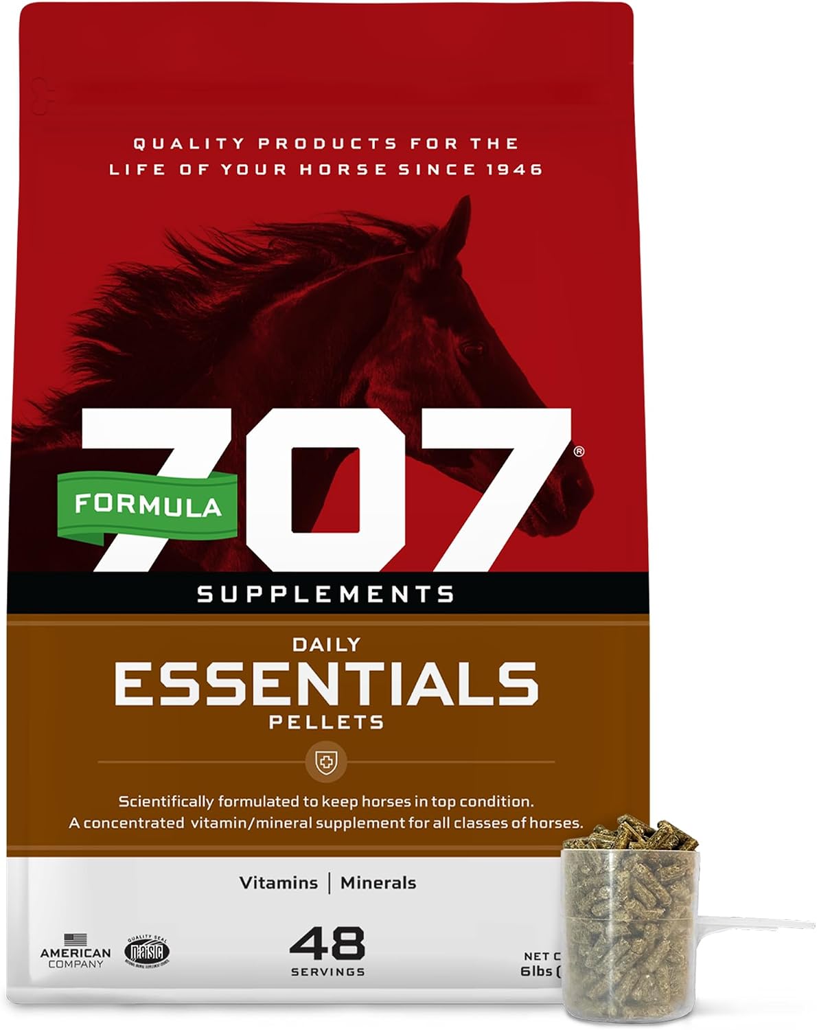 Daily Essentials Ration Balancer Supplement for Horses, 6 lb Bag – 48 Servings – Concentrated Complete Vitamin & Mineral Pellet.