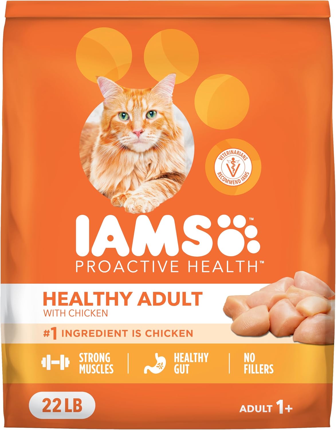 IAMS Proactive Health Healthy Adult Dry Cat Food, Chicken, 22 lb – Real Chicken #1 Ingredient, Supports Muscles & Energy