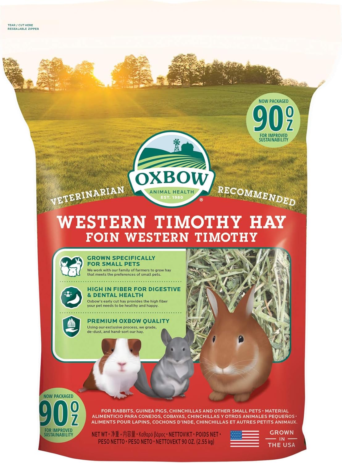 Oxbow Timothy Hay – High Fiber, Hand-Sorted, USA-Grown for Rabbits, Guinea Pigs & Chinchillas.