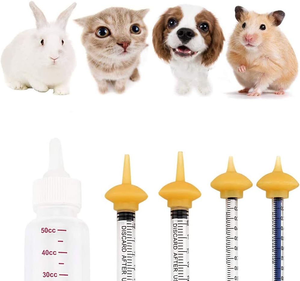 Pet Feeding Bottle & Syringes Kit with Nipples for Newborn Kittens, Puppies & Small Animals