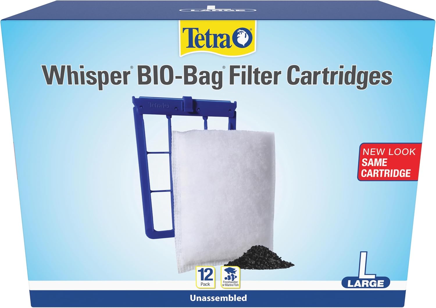 Tetra Whisper Bio-Bag Large Filter Cartridges for Aquariums, 12 Count | Unassembled, Fits Tetra Whisper Fish Tank Filters 10-30 Gal, 20-40 Gal, PF-20, 30, 40, 60, IQ 20, 30, 45, 60, Replace Monthly.